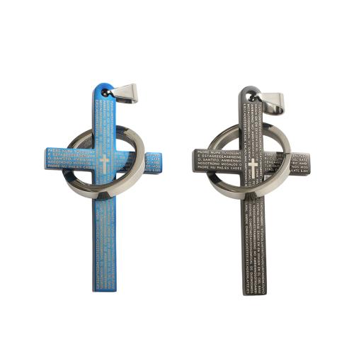 Stainless Steel Cross Pendants, 304 Stainless Steel, plated, DIY, more colors for choice, pendant size 51.3x29.3x2.9mm, ring diameter 21mm, Hole:Approx 9x5mm, Sold By PC