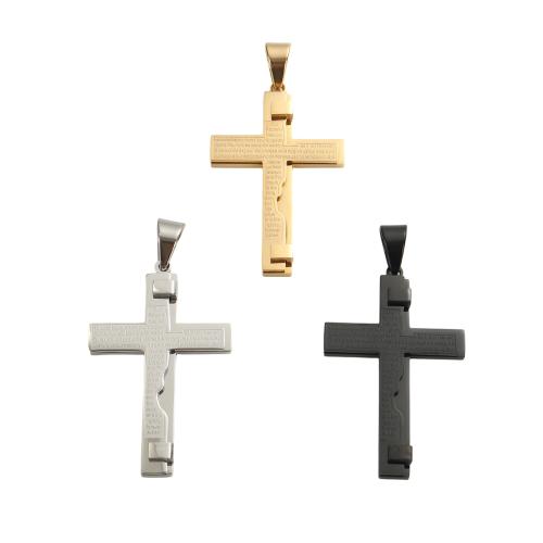 Stainless Steel Cross Pendants, 304 Stainless Steel, plated, DIY & with letter pattern, more colors for choice, 55.80x34.80x3.40mm, Hole:Approx 11x7.5mm, Sold By PC