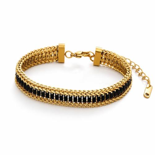 Pulsera de Acero Inoxidable, Joyería & para mujer & con circonia cúbica, más colores para la opción, Vendido para aproximado 16 cm Sarta