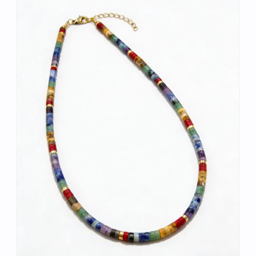 Natural Gemstone Necklaces, with Stainless Steel, plated, fashion jewelry & for woman, multi-colored, Sold Per Approx 42 cm Strand
