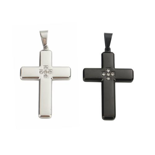 Stainless Steel Cross Pendants, 304 Stainless Steel, plated, DIY & with rhinestone, more colors for choice, 43.20x28.40x3.40mm, Hole:Approx 9x5mm, Sold By PC