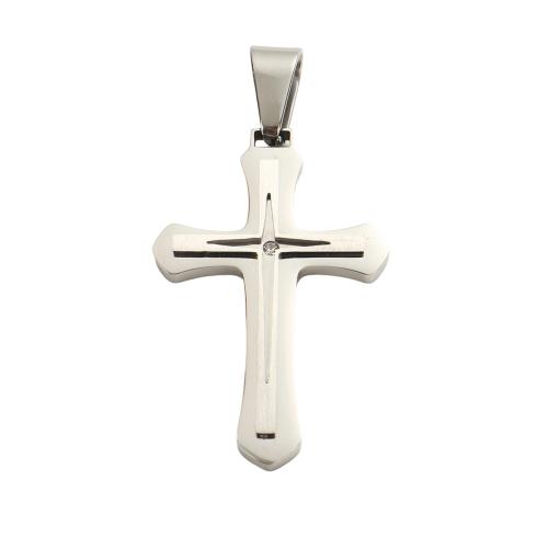 Stainless Steel Cross Pendants, 304 Stainless Steel, DIY & with rhinestone, original color, 46.10x29.90x3.80mm, Hole:Approx 12.4x5.6mm, Sold By PC