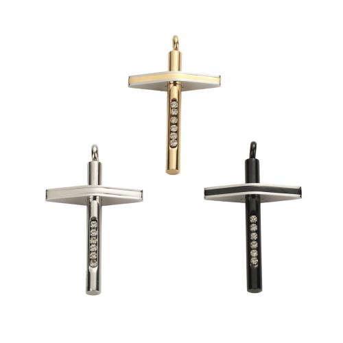 Stainless Steel Cross Pendants, 304 Stainless Steel, plated, DIY & with rhinestone, more colors for choice, 51.80x32.10x9.10mm, Hole:Approx 4.9mm, Sold By PC