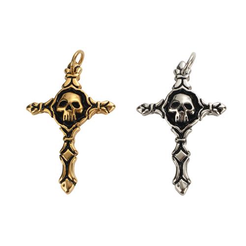 Stainless Steel Cross Pendants, 304 Stainless Steel, Skull Cross, plated, DIY, more colors for choice, 51.20x33.50x5.80mm, Hole:Approx 7.7mm, Sold By PC