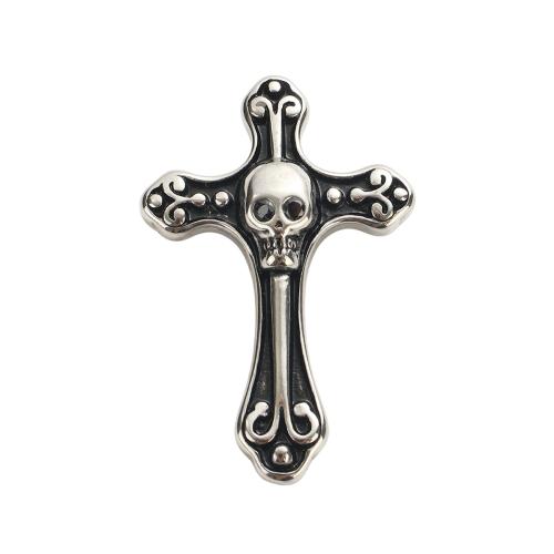 Stainless Steel Cross Pendants, 304 Stainless Steel, Skull Cross, DIY & blacken, original color, 50.40x33.20x7.40mm, Hole:Approx 7.5x4.5mm, Sold By PC