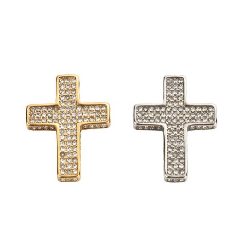 Stainless Steel Cross Pendants, 304 Stainless Steel, plated, DIY & with rhinestone, more colors for choice, 24.10x18.70x4.40mm, Hole:Approx 2mm, Sold By PC
