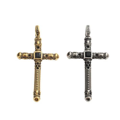 Stainless Steel Cross Pendants, 304 Stainless Steel, plated, vintage & DIY & with rhinestone, more colors for choice, 54.20x29x5.80mm, Hole:Approx 6.3x5mm, Sold By PC