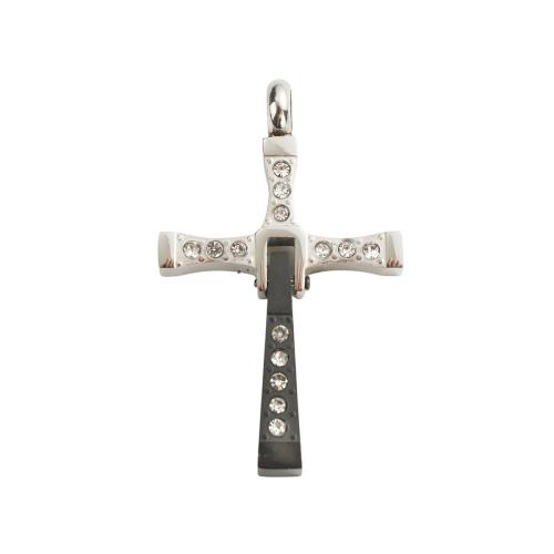 Stainless Steel Cross Pendants, 304 Stainless Steel, Collapsible & DIY & with rhinestone, 43x25.80x3.90mm, Hole:Approx 4.7mm, Sold By PC