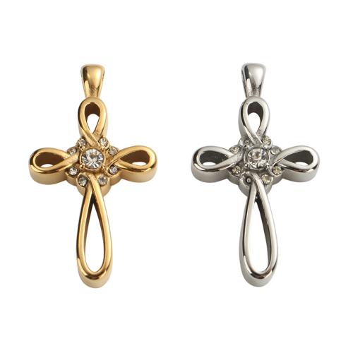 Stainless Steel Cross Pendants, 304 Stainless Steel, plated, DIY & with rhinestone, more colors for choice, 38.40x21.10x6.50mm, Hole:Approx 4.5x2mm, Sold By PC