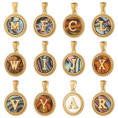 Shell Pendants, Titanium Steel, with Shell, gold color plated, DIY & with letter pattern, more colors for choice, 16.20x18.60mm, Sold By PC