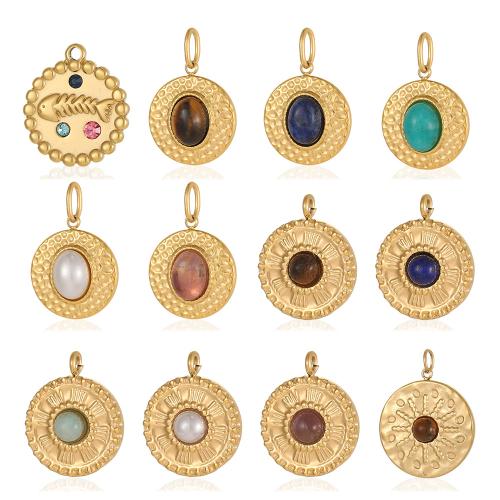 Gemstone Jewelry Pendants, 304 Stainless Steel, with Gemstone, plated, DIY & different styles for choice & with rhinestone, Sold By PC