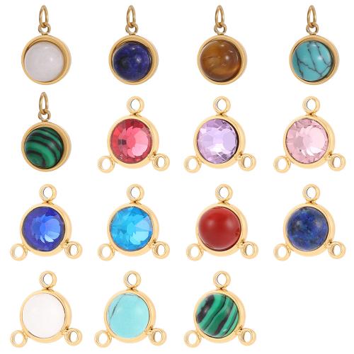 Gemstone Jewelry Pendants, Titanium Steel, with Gemstone, gold color plated, DIY & different styles for choice & with rhinestone, Sold By PC
