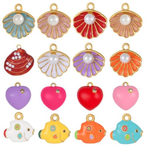 Stainless Steel Animal Pendants, 304 Stainless Steel, with Plastic Pearl, plated, DIY & different styles for choice & enamel & with rhinestone, Sold By PC