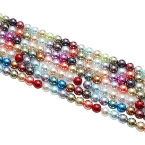 Perlas de Cristal, Vidrio, con Shell Polvos, Esférico, Bricolaje & diferentes materiales para la opción, más colores para la opción, 8mm, aproximado 48PCs/Sarta, Vendido por Sarta