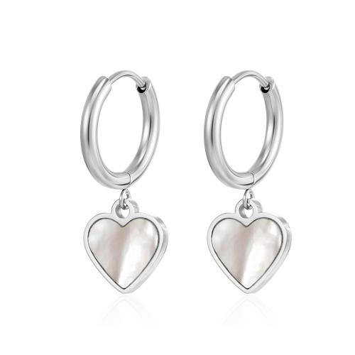 304 Stainless Steel Jewelry Set, with White Shell, Heart, Vacuum Ion Plating, different styles for choice & for woman, Sold By PC