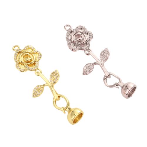 Brass Jewelry Clasps, Flower, plated, DIY & micro pave cubic zirconia, more colors for choice, 42mm, Hole:Approx 1.5mm, Inner Diameter:Approx 5mm, Sold By PC