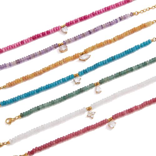 Acier inoxydable 304 bracelet, avec pierre gemme, avec 3cm chaînes de rallonge, Placage de couleur d'or, différents matériaux pour le choix & pavé de micro zircon & pour femme, Longueur:Environ 17.5 cm, Vendu par PC