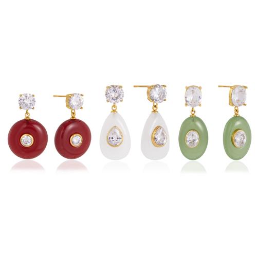 304 Stainless Steel Drop Earring, with Resin, gold color plated, different styles for choice & micro pave cubic zirconia & for woman, Sold By Pair