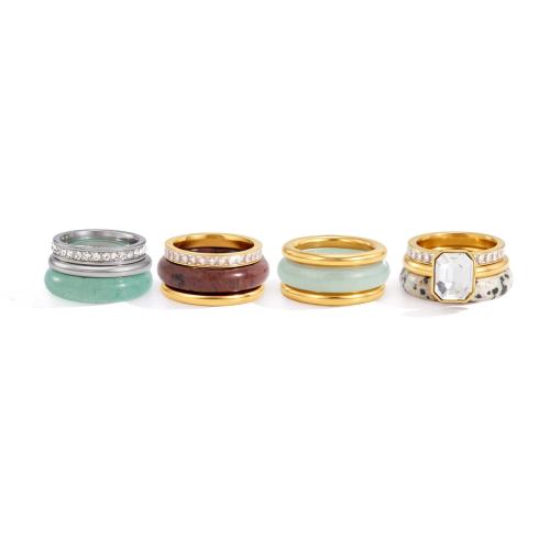 acero inoxidable 304 Anillo Set, con Piedras preciosas, diferentes estilos para la opción & para mujer & con diamantes de imitación, Vendido por Set