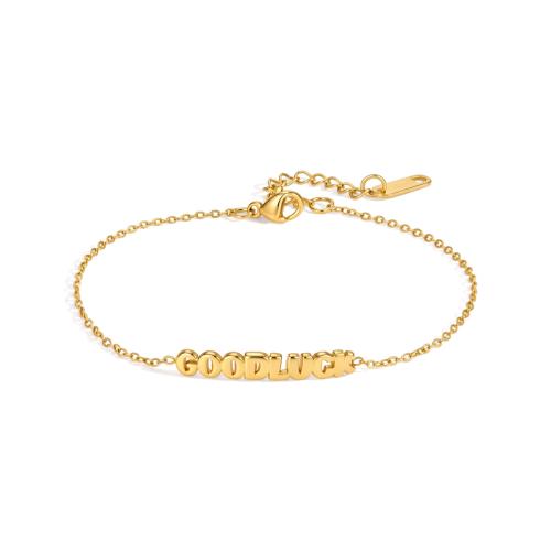 Acier inoxydable 304 bracelet, avec 3cm chaînes de rallonge, Placage de couleur d'or, styles différents pour le choix & pavé de micro zircon & pour femme, Longueur:Environ 17 cm, Vendu par PC
