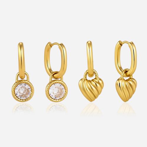 304 Stainless Steel Huggie Hoop Drop Earring, gold color plated, different styles for choice & micro pave cubic zirconia & for woman, Sold By Pair