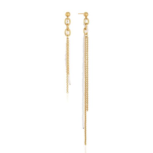 304 Stainless Steel Asymmetric Earrings, with Acrylic, gold color plated, micro pave cubic zirconia & for woman, Sold By Pair