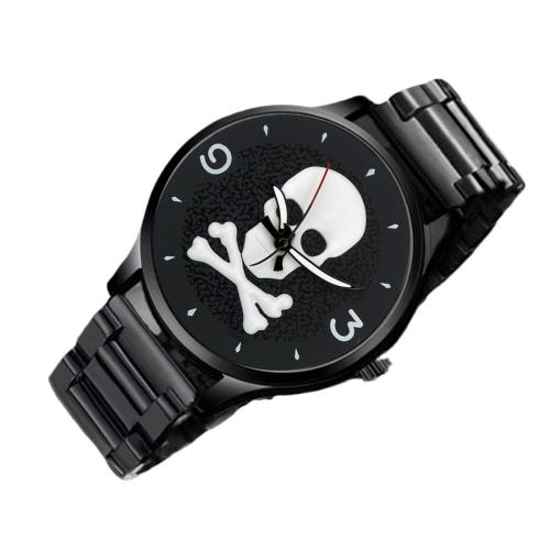 alliage de zinc bracelet de montre, Rond, Placage, mouvement chinoise & avec motif de crâne & pour homme, noire, 180x44mm, Vendu par PC
