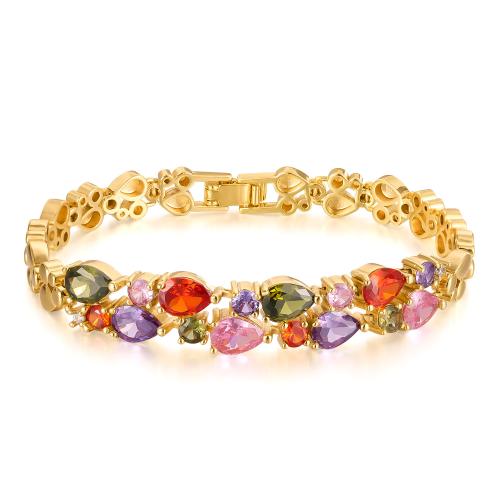 laiton bracelet, Placage de couleur d'or, normes différentes pour le choix & pavé de micro zircon & pour femme, Vendu par PC
