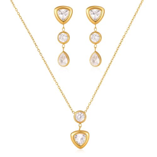Acier inoxydable 304 parure de bijoux, Placage de couleur d'or, styles différents pour le choix & pavé de micro zircon & pour femme, Vendu par PC