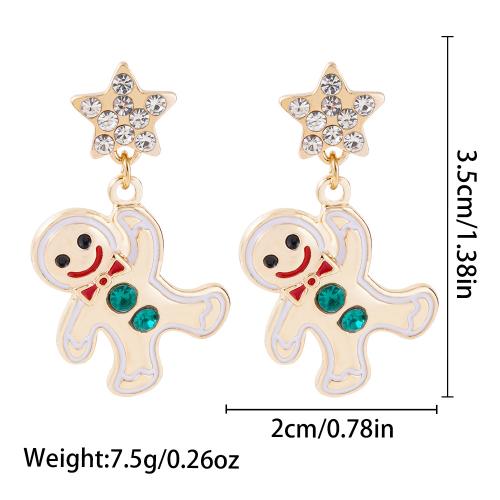 aleación de zinc Pendientes con Colgantes, Hombre de jengibre, chapado en color dorado, Diseño de Navidad & para mujer & esmalte & con diamantes de imitación, 20x35mm, Vendido por Par