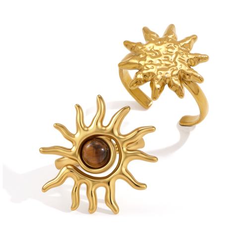 304 Edelstahl Manschette Fingerring, mit Tigerauge, goldfarben plattiert, verschiedene Stile für Wahl & für Frau, verkauft von PC