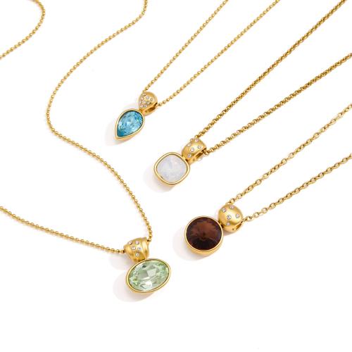 Acier inoxydable 304 collier, avec cristal, Placage de couleur d'or, pour femme & avec strass, plus de couleurs à choisir, Vendu par PC