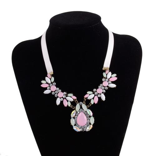 aleación de zinc collar, con paño, chapado, para mujer & con diamantes de imitación, 400x56mm, Vendido por UD