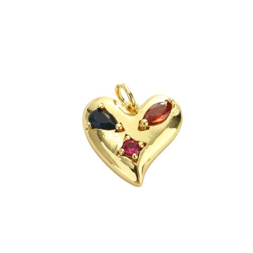 Cubic Zirconia Micro Pave Brass Pendants, Heart, real gold plated, DIY & micro pave cubic zirconia, 15.40x15.90x4.20mm, Hole:Approx 3.5mm, Sold By PC