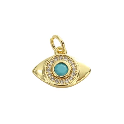 Cubic Zirconia Micro Pave Brass Pendants, Eye, real gold plated, DIY & micro pave cubic zirconia, 11x14.70x2.60mm, Hole:Approx 3.5mm, Sold By PC