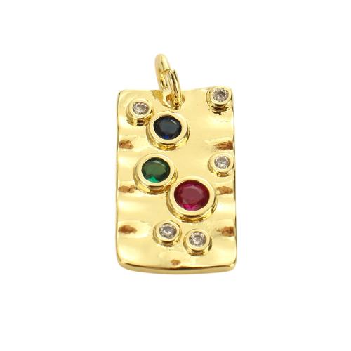 Cubic Zirconia Micro Pave Brass Pendants, Rectangle, real gold plated, DIY & micro pave cubic zirconia, 17.60x10x2.20mm, Hole:Approx 3.5mm, Sold By PC