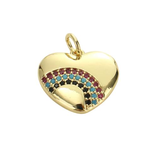 Cubic Zirconia Micro Pave Brass Pendants, Heart, real gold plated, DIY & micro pave cubic zirconia, 14.70x16.10x2.50mm, Hole:Approx 3.5mm, Sold By PC