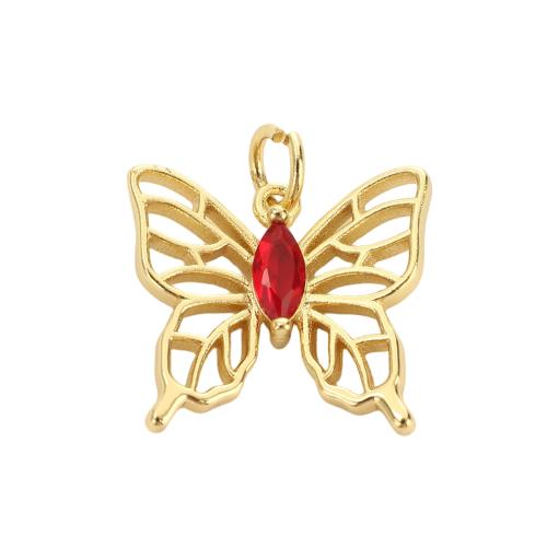 Cubic Zirconia Micro Pave Brass Pendants, Butterfly, real gold plated, DIY & micro pave cubic zirconia & hollow, 15x16.70x3.10mm, Hole:Approx 3.5mm, Sold By PC