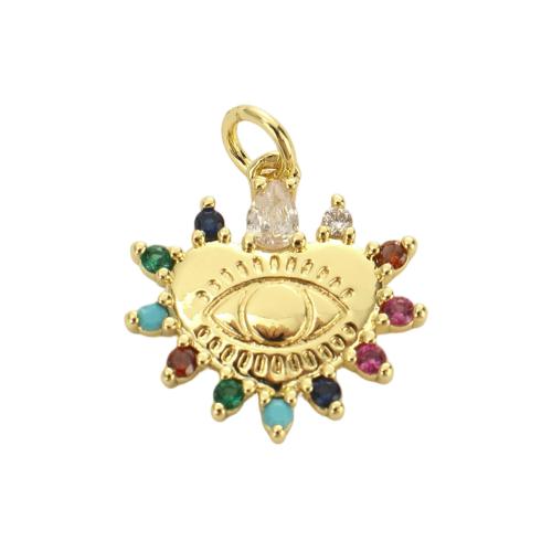 Cubic Zirconia Micro Pave Brass Pendants, Eye, real gold plated, DIY & micro pave cubic zirconia, 17x16.70x2mm, Hole:Approx 3.5mm, Sold By PC