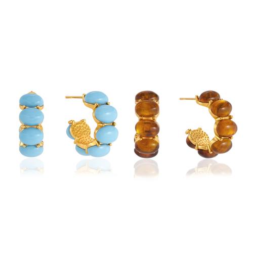 304 Edelstahl Ohrstecker, mit Türkis & Harz, goldfarben plattiert, Modeschmuck & für Frau, keine, 21.40x8mm, verkauft von Paar