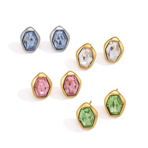 304 Edelstahl Ohrstecker, mit Glas, Geometrisches Muster, Modeschmuck & für Frau, keine, 13.50x17.30mm, verkauft von Paar