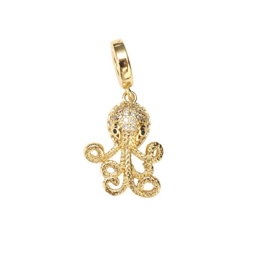 Cubique Pendentif en laiton zircon pavent, Poulpe, Plaqué d'or, DIY & pavé de micro zircon, 20x15x3mm, Trou:Environ 5mm, Vendu par PC
