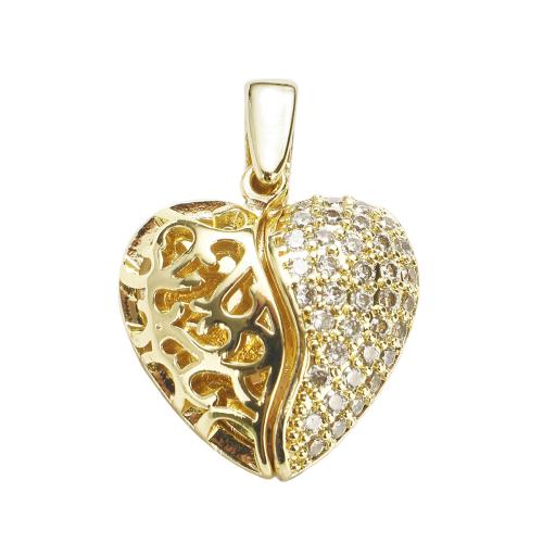 Cubique Pendentif en laiton zircon pavent, coeur, Plaqué d'or, DIY & pavé de micro zircon, 25x18x5mm, Trou:Environ 7x5mm, Vendu par PC