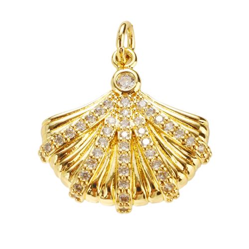 Cubic Zirconia Micro Pave Brass Pendants, Shell, real gold plated, DIY & micro pave cubic zirconia, 20x20x3mm, Hole:Approx 4mm, Sold By PC