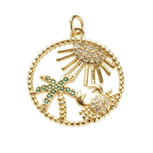 Cubic Zirconia Micro Pave Brass Pendants, real gold plated, DIY & micro pave cubic zirconia & hollow, 23x23x3mm, Hole:Approx 4mm, Sold By PC