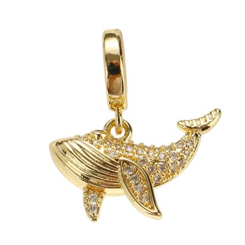 Cubic Zirconia Micro Pave Brass Pendants, Whale, real gold plated, DIY & micro pave cubic zirconia, 15x20x3mm, Hole:Approx 5mm, Sold By PC