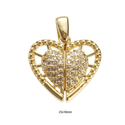 Cubique Pendentif en laiton zircon pavent, Coeur avec des ailes, Plaqué d'or, DIY & pavé de micro zircon, 25x18x4mm, Trou:Environ 7x5mm, Vendu par PC