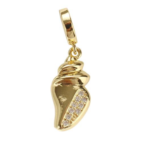Cubique Pendentif en laiton zircon pavent, conque, Plaqué d'or, DIY & pavé de micro zircon, 23x10x3mm, Trou:Environ 5mm, Vendu par PC