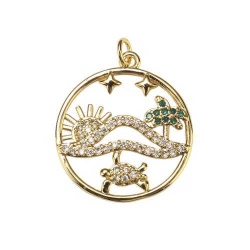Цирконий Micro Pave латунь подвеска, Латунь, плакированный настоящим золотом, DIY & инкрустированное микро кубического циркония & отверстие, 24x24x3mm, отверстие:Приблизительно 4mm, продается PC