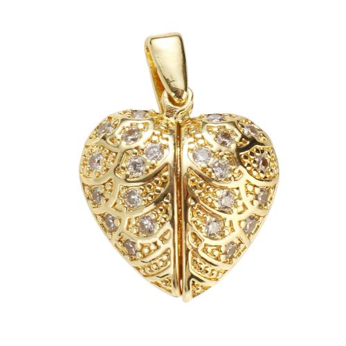 Цирконий Micro Pave латунь подвеска, Латунь, Крылатое Сердце, плакированный настоящим золотом, DIY & инкрустированное микро кубического циркония, 25x18x5mm, отверстие:Приблизительно 7x5mm, продается PC